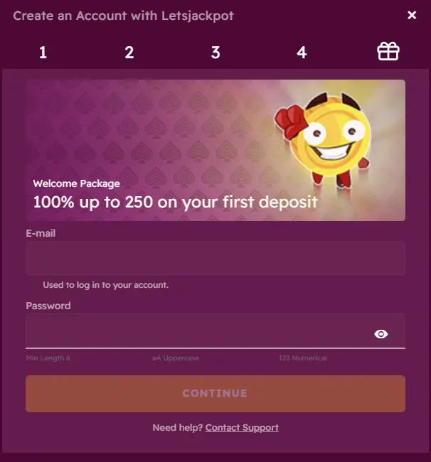 Maak een LetsJackpot casino-account aan